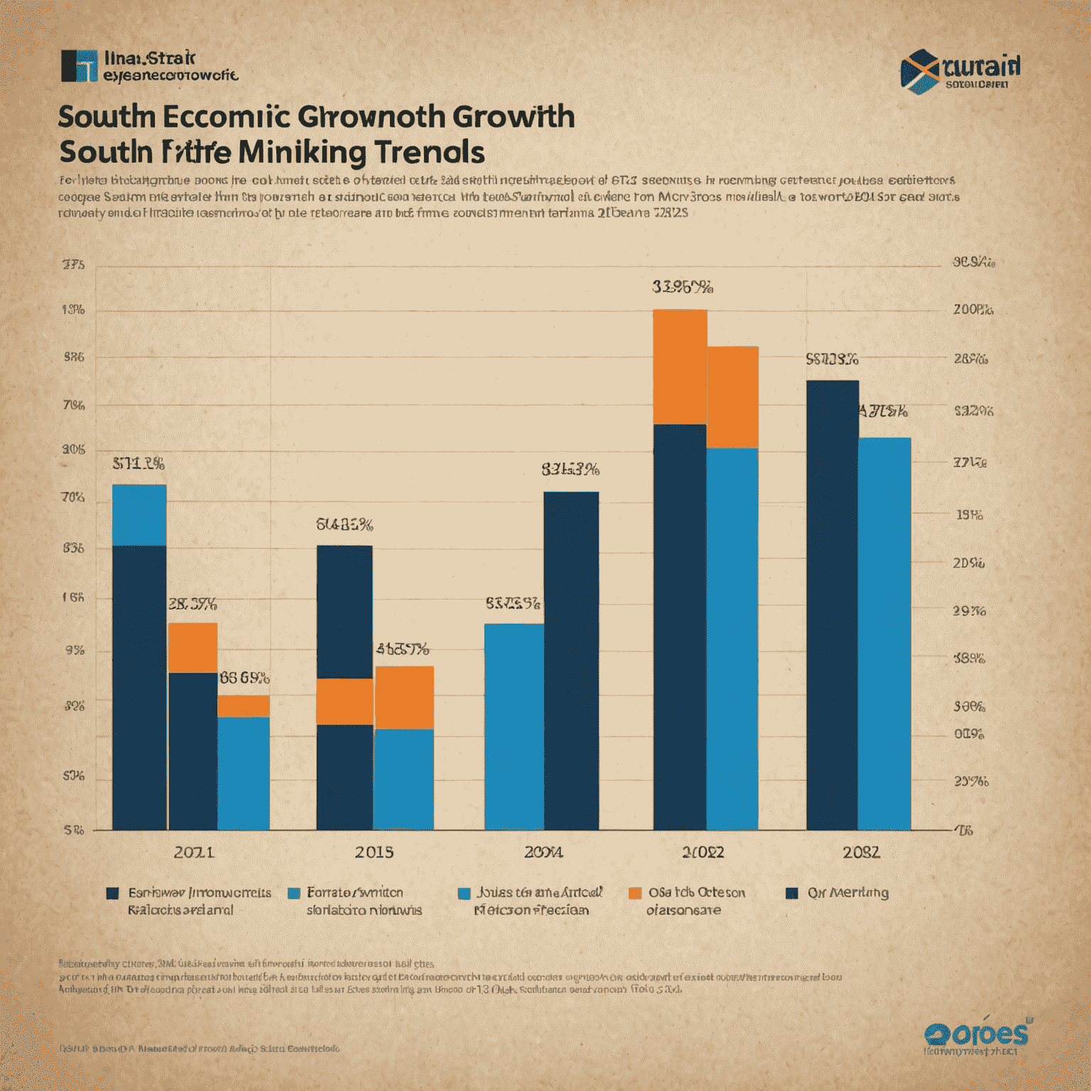 Line graph showing positive economic growth trends in South Africa for Q1 2024 across key sectors like mining, manufacturing, and tourism.