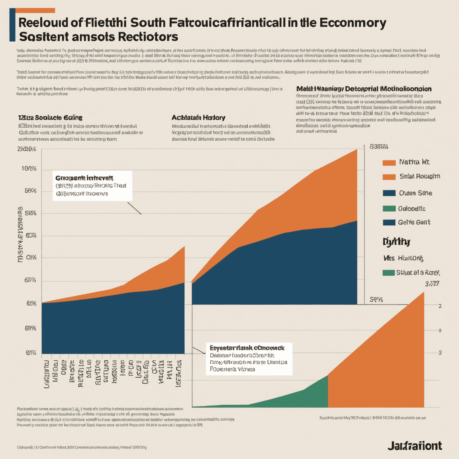 A graph showing the rebound of the South African economy in Q1 2024, with lines indicating growth in key sectors such as mining, manufacturing, and tourism.